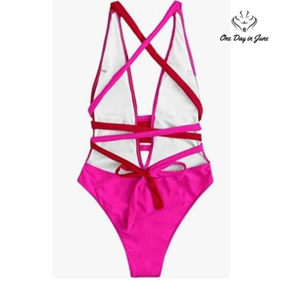 Sweatyrocks Deep V Criss Cross One Piece Swimsuit Size S - Picture 2 of 5